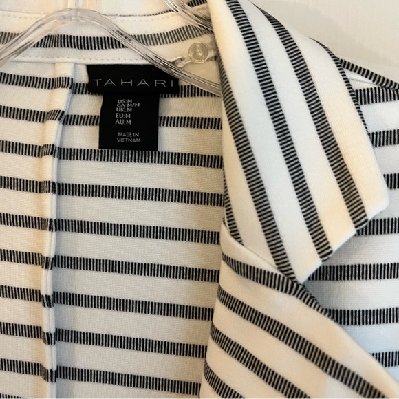 Tahari Striped Blazer Jacket White Black Stretch Button Size M - Picture 4 of 14